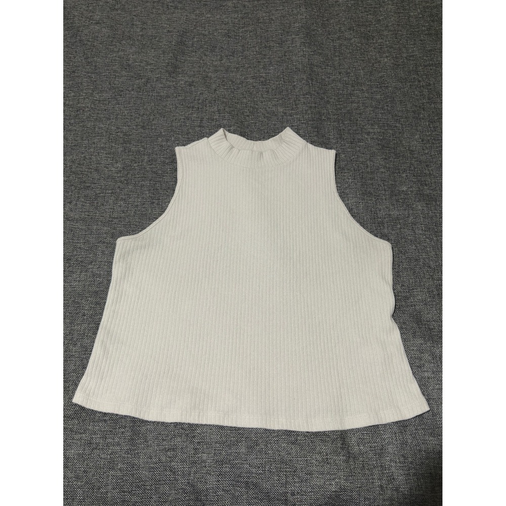 Old Navy Womens 2X Tank Top Ribbed Mock Neck Sleeveless Cream